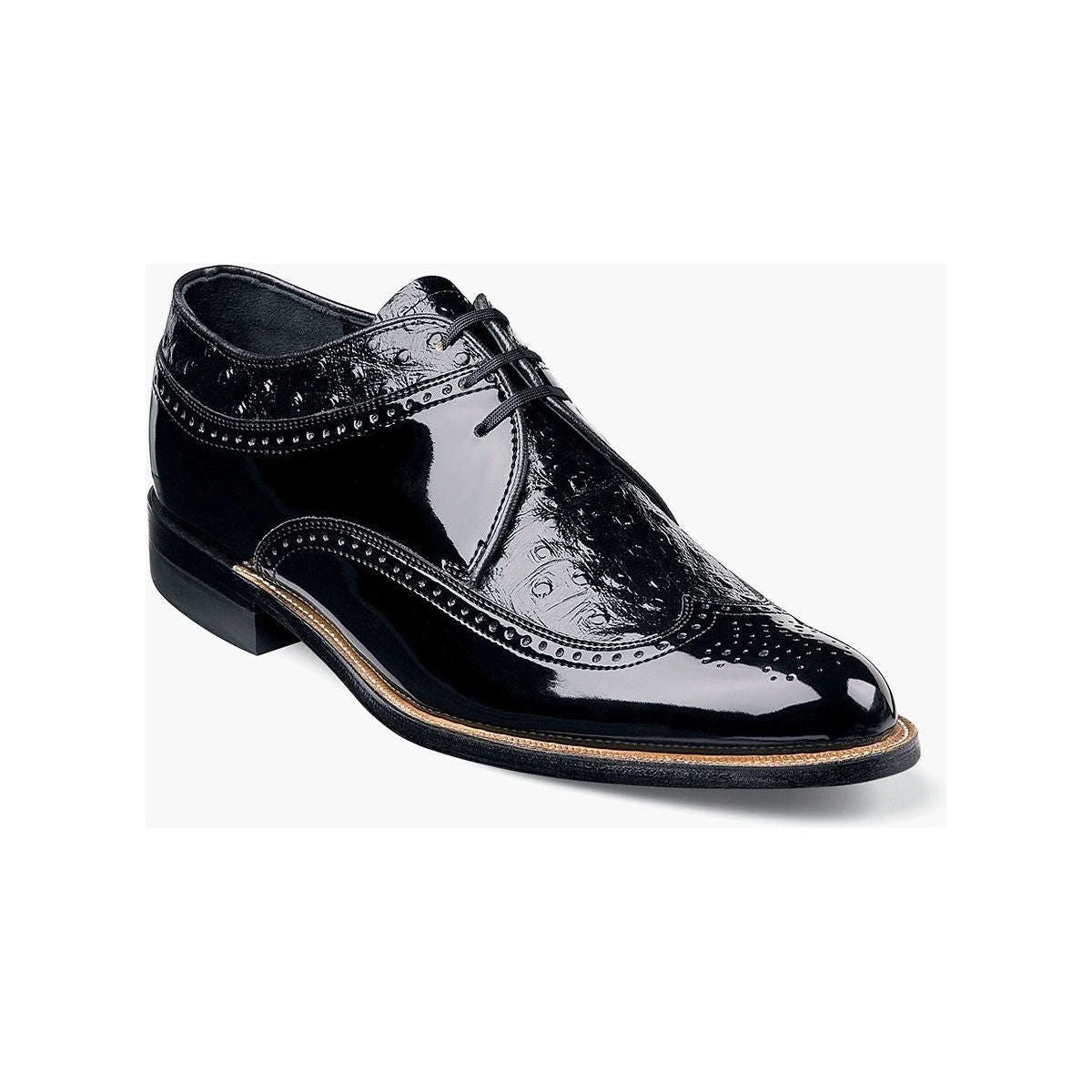 Stacy Adams Dayton: Ostrich Leather Wingtips. Black & Burgundy. Classic Style. Unforgettable.