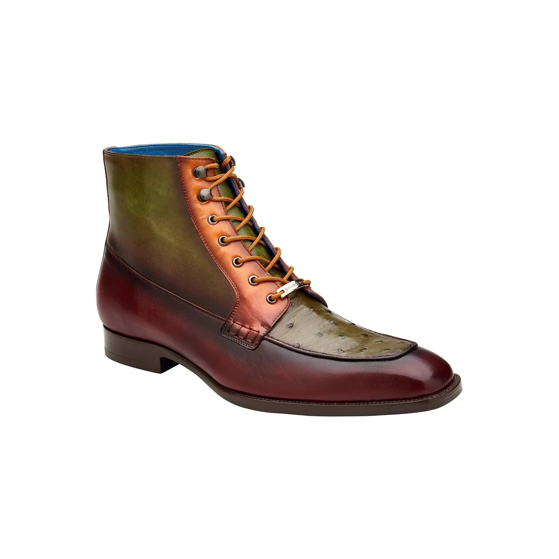 Belvedere's Burgundy Dream: Olive Leather Boots. Ostrich Quill Elegance. Italian Craftsmanship. R79 Value.